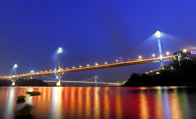 Fototapeta na wymiar Ting Kau Bridge and Tsing ma Bridge at evening, in Hong Kong.
