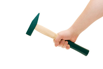hammer in hand isolated on white background