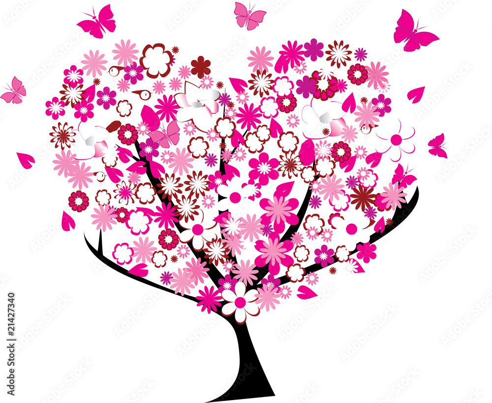 Poster floral heart tree