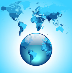Globe on blue World map