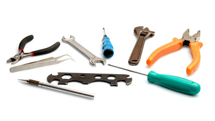 Set of tools on white background