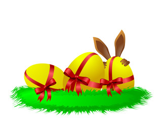 Osternest mit Ostereiern und Osterhase