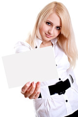 young business woman with business card