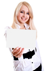 Naklejka premium young business woman with business card
