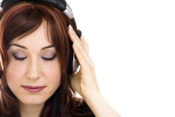 Fototapeta premium Woman with headphones isolated high key portrait