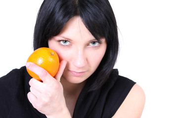 serious girl in black with orange