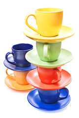 Color cups isolated on white background.