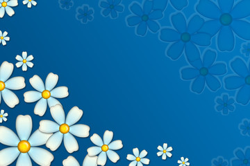 Drawing with the image flowers similar to camomiles on a blue