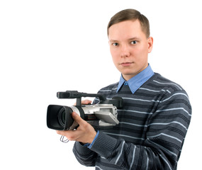 young man with digital video camera