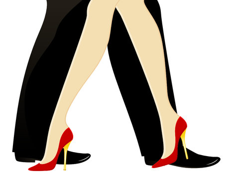 beautiful womanish and masculine legs dance a tango