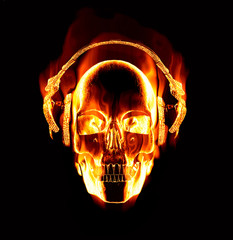 great image of flaming skull wearing headphones © clearviewstock