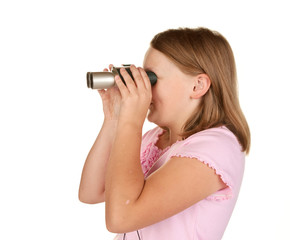 young girl looking through binoculars