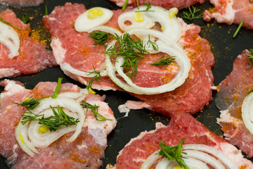 pork pieces with onion and dill