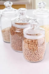 grains and cereals in the glassy jar.
