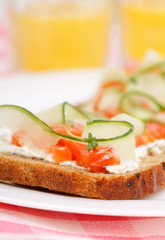 Toasts  with vegetables and fish
