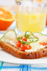 Toast  with vegetables and fish