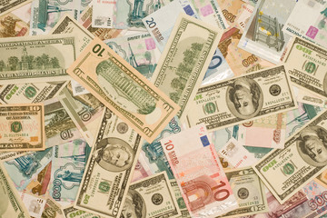 World currency - Dollars, euros, roubles of Russia