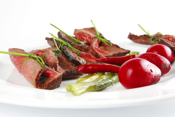 meat slices on white