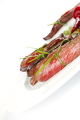 meat and vegetables on white plate