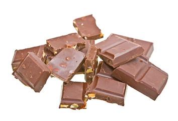 Blocks of chocolate isolated on white