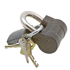 Two padlocks and keys isolated on white