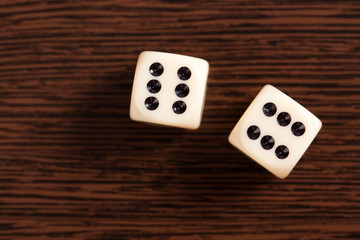 dice on wooden table