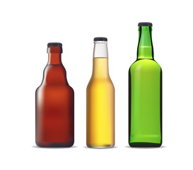 Three beer bottles. Vector illustration.