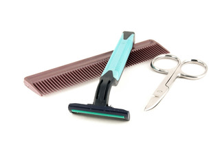 Razor, scissors and comb