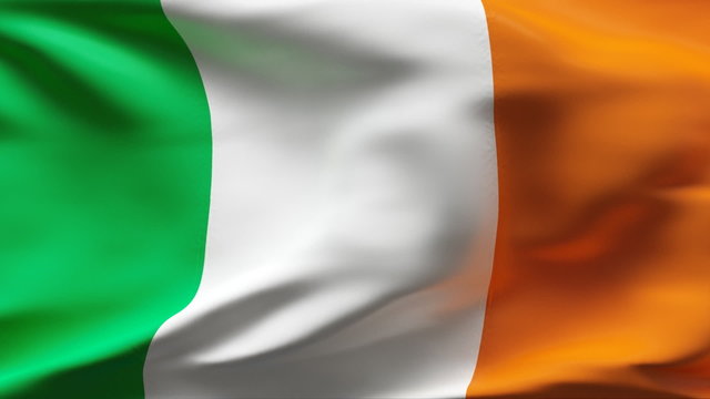 Creased Irish flag in wind with seams and wrinkle