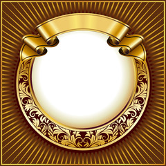 Gold vintage circle frame with ribbon