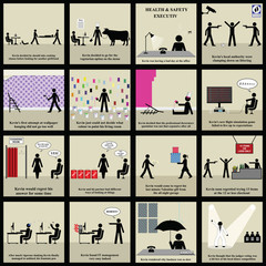 A collection of Kevin series graphics in varied situations