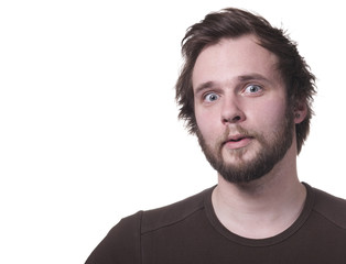 Fototapeta premium Average Joe surprised. Isolated on white with copy-space