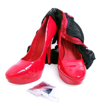 High heels, knickers & condom wrapper