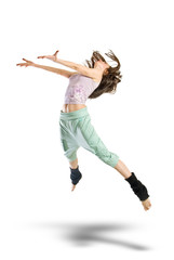 jumping young dancer isolated on white background