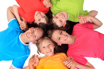 Fototapeta na wymiar Siblings in colorful t shirts