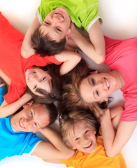 Siblings in colorful t shirts