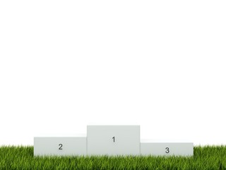 White podium on green grass
