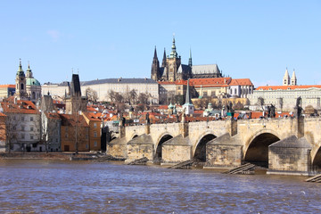 Fototapeta na wymiar Spring in Prague - gothic Castle with the Charles Bridge