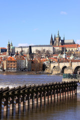 Early Spring in Prague - gothic Castle with the Charles Bridge
