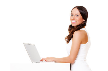 Fototapeta premium smiley beautiful woman with notebook