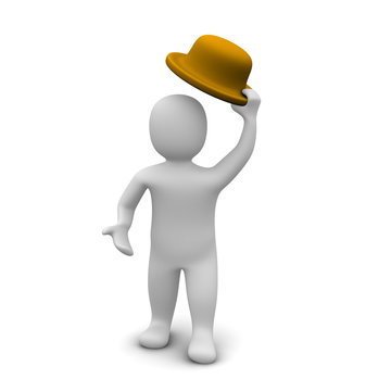 Greeting  / man raising the hat. 3d rendered illustration.