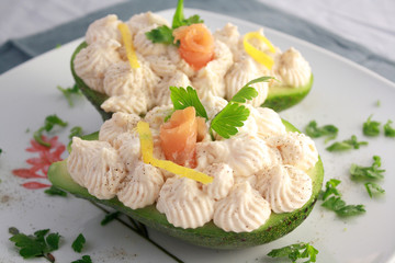 Salmon Mousse on Avocado Fruit