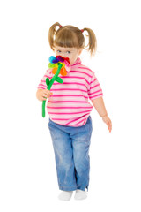 Little girl play with toy flower