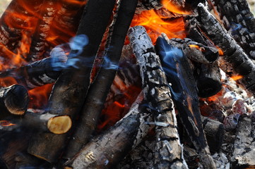 Burning fire and coal