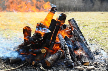 Burning fire and coal