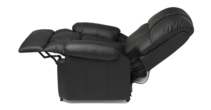 Black leather armchair, extended.