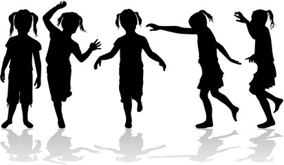 girls playing with silhouettes - vector work