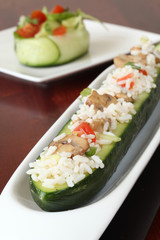 Mushroom risotto in a cucumber