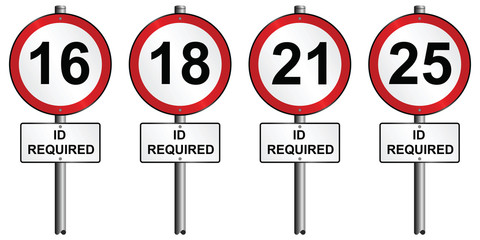 Set of age restriction signs mounted on post
