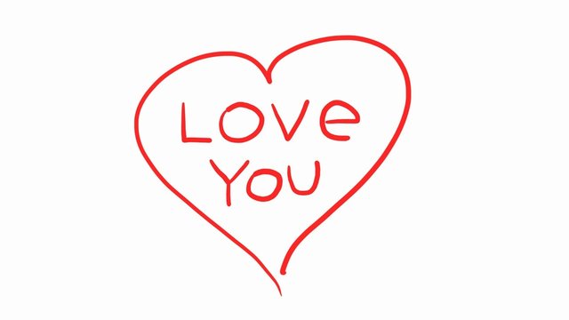 I Love You. Hand-drawing words on heart shape background